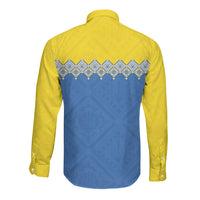 Ukraine Trident Symbol Long Sleeve Button Shirt Ukrainian Flag Inspired