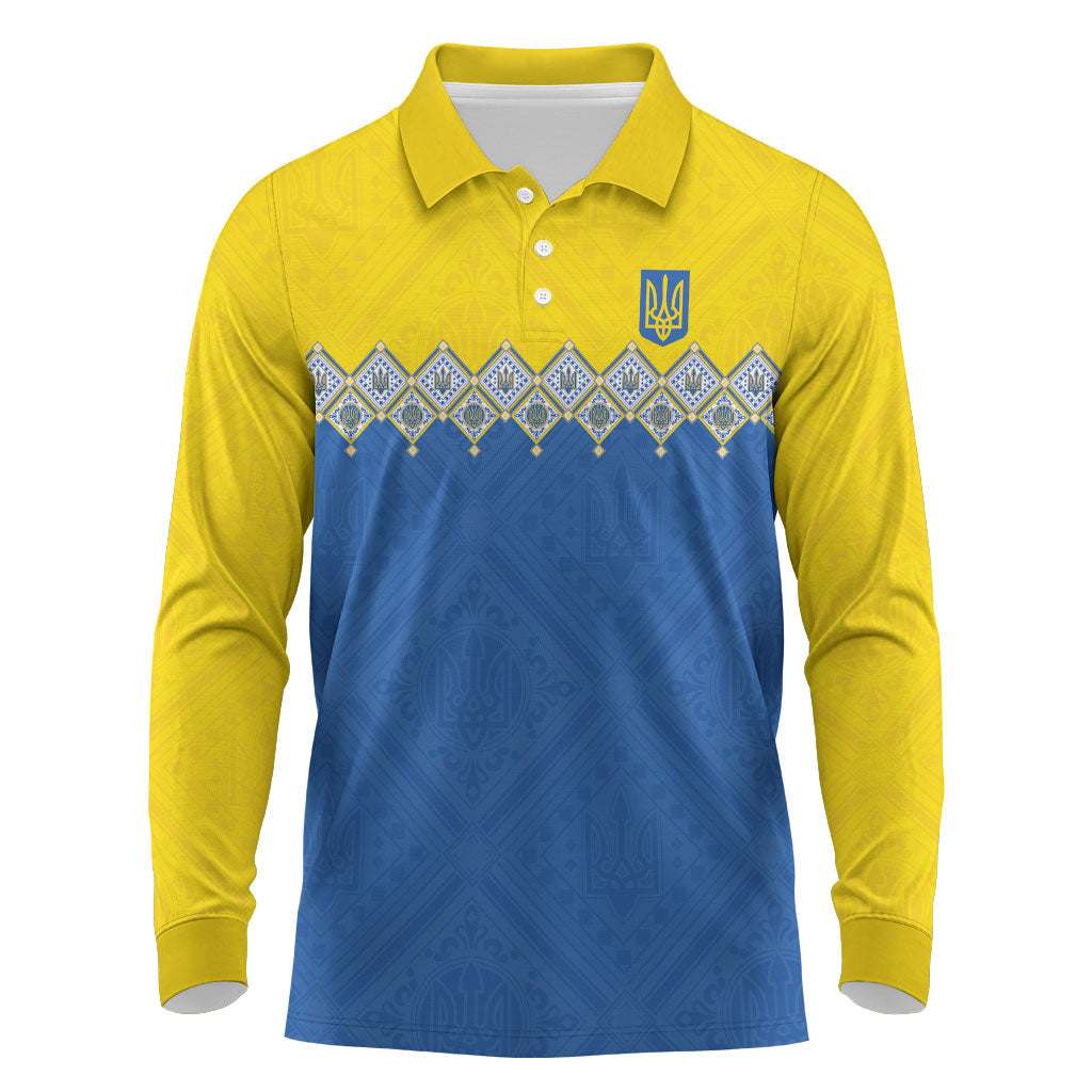 Ukraine Trident Symbol Long Sleeve Polo Shirt Ukrainian Flag Inspired