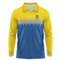 Ukraine Trident Symbol Long Sleeve Polo Shirt Ukrainian Flag Inspired