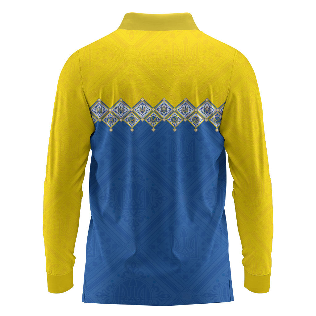 Ukraine Trident Symbol Long Sleeve Polo Shirt Ukrainian Flag Inspired