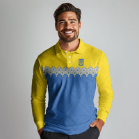 Ukraine Trident Symbol Long Sleeve Polo Shirt Ukrainian Flag Inspired