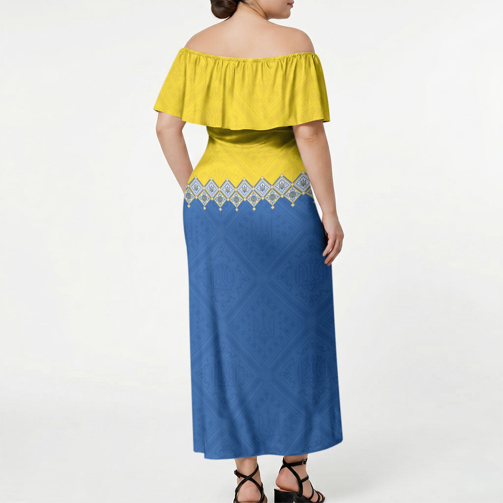 Ukraine Trident Symbol Off Shoulder Maxi Dress Ukrainian Flag Inspired