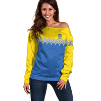 Ukraine Trident Symbol Off Shoulder Sweater Ukrainian Flag Inspired
