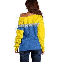 Ukraine Trident Symbol Off Shoulder Sweater Ukrainian Flag Inspired