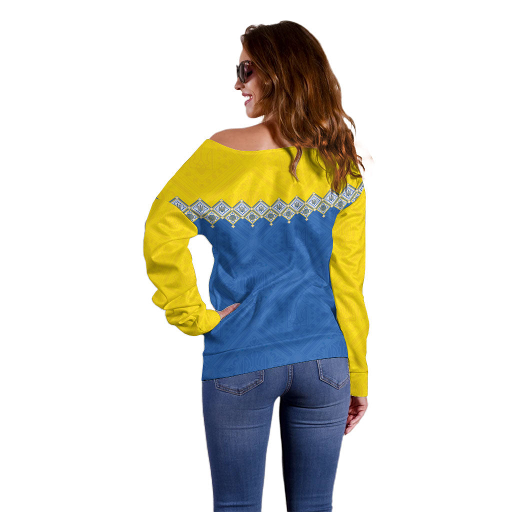 Ukraine Trident Symbol Off Shoulder Sweater Ukrainian Flag Inspired