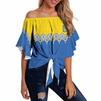 Ukraine Trident Symbol Off Shoulder Wrap Waist Top Ukrainian Flag Inspired