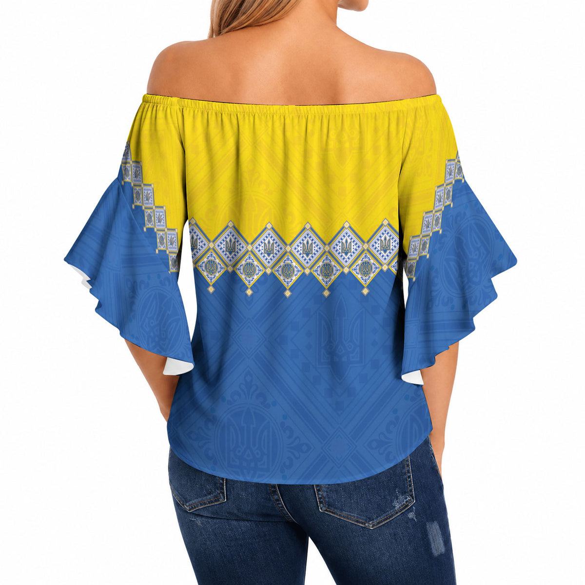 Ukraine Trident Symbol Off Shoulder Wrap Waist Top Ukrainian Flag Inspired