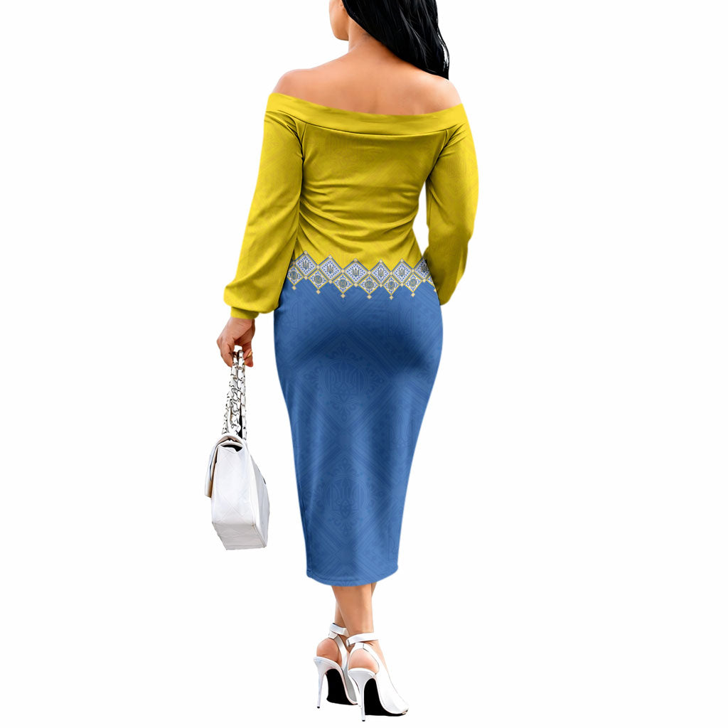 Ukraine Trident Symbol Off The Shoulder Long Sleeve Dress Ukrainian Flag Inspired