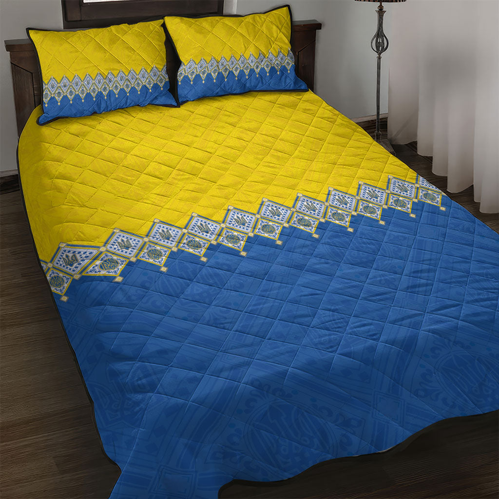 Ukraine Trident Symbol Quilt Bed Set Ukrainian Flag Inspired