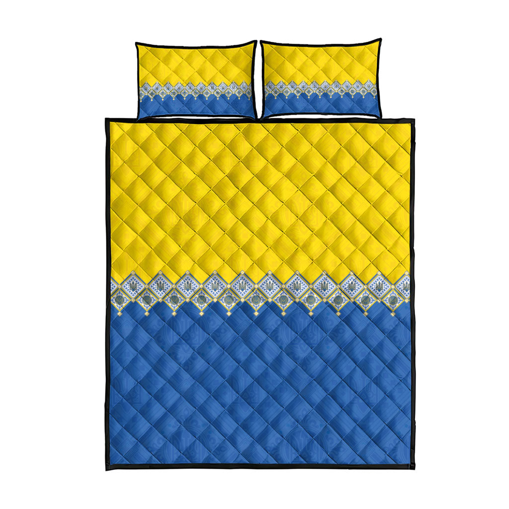 Ukraine Trident Symbol Quilt Bed Set Ukrainian Flag Inspired
