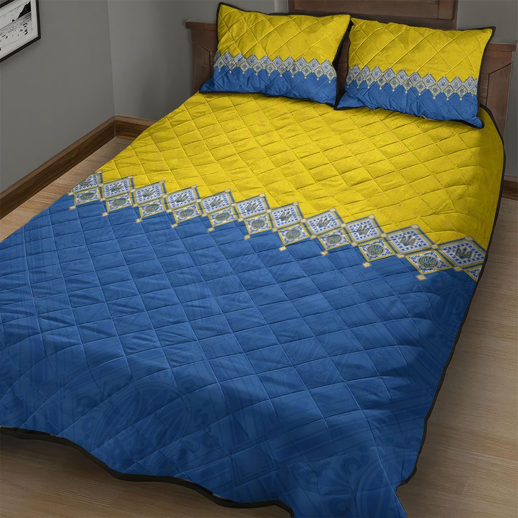 Ukraine Trident Symbol Quilt Bed Set Ukrainian Flag Inspired