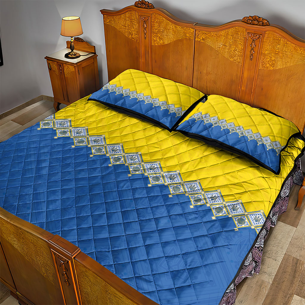Ukraine Trident Symbol Quilt Bed Set Ukrainian Flag Inspired