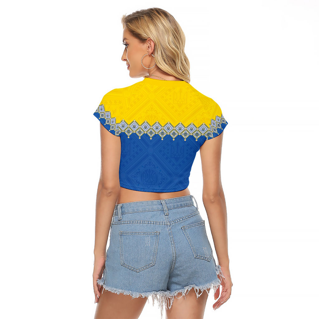Ukraine Trident Symbol Raglan Cropped T Shirt Ukrainian Flag Inspired