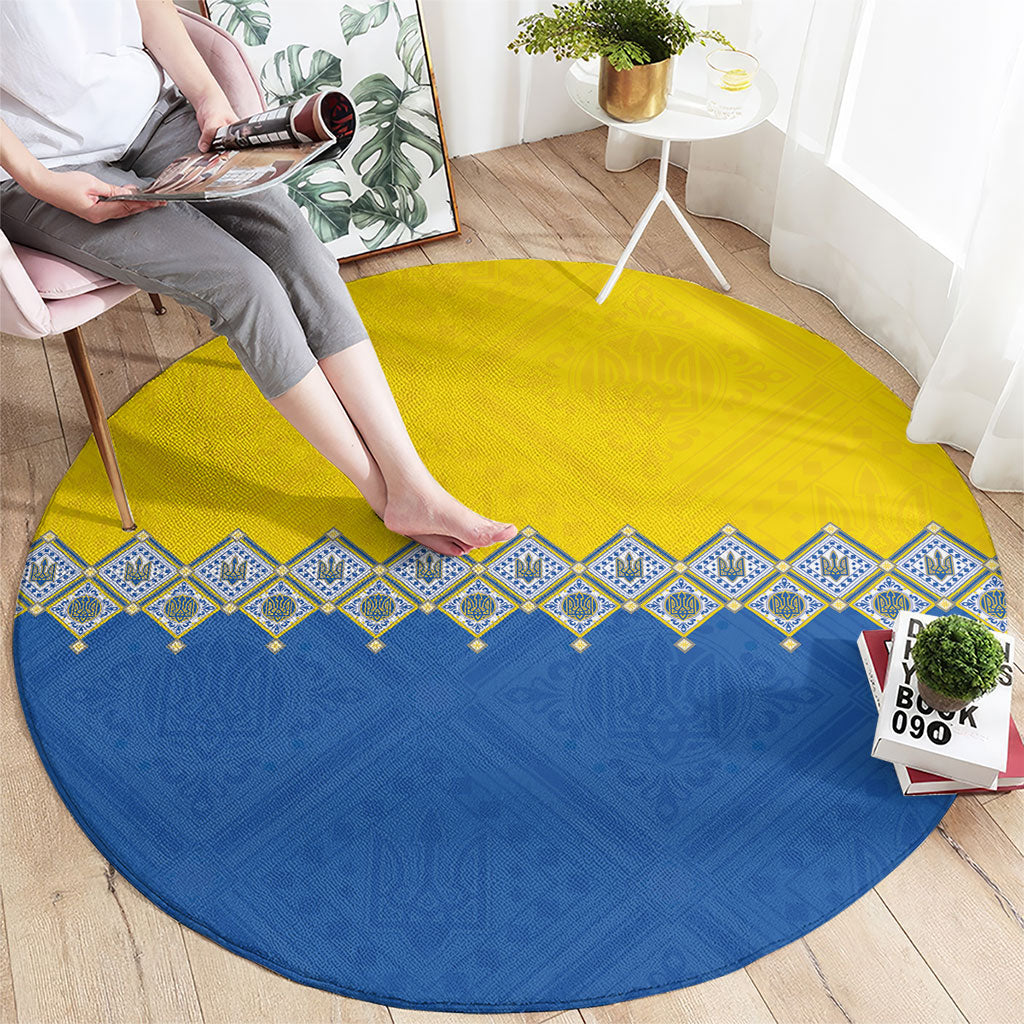 Ukraine Trident Symbol Round Carpet Ukrainian Flag Inspired