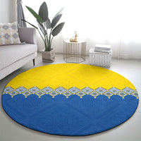 Ukraine Trident Symbol Round Carpet Ukrainian Flag Inspired