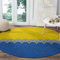 Ukraine Trident Symbol Round Carpet Ukrainian Flag Inspired