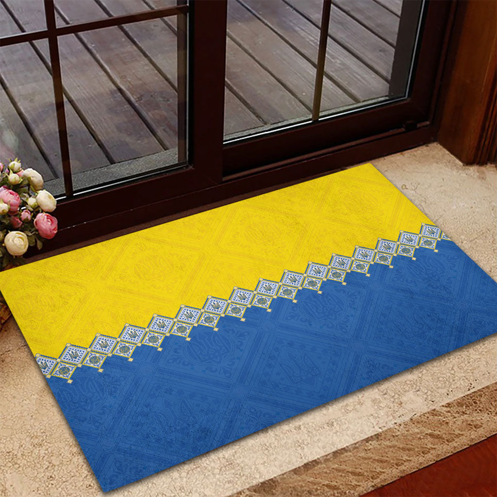 Ukraine Trident Symbol Rubber Doormat Ukrainian Flag Inspired