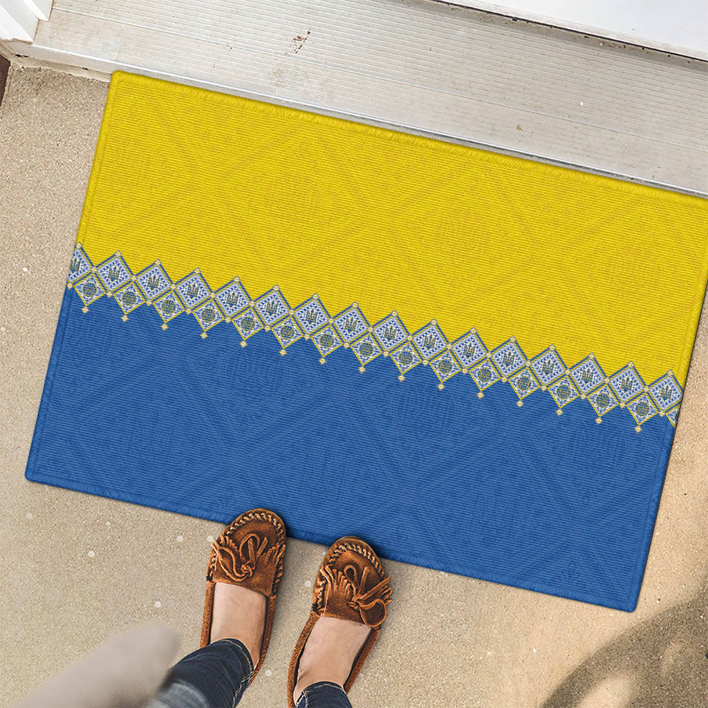 Ukraine Trident Symbol Rubber Doormat Ukrainian Flag Inspired