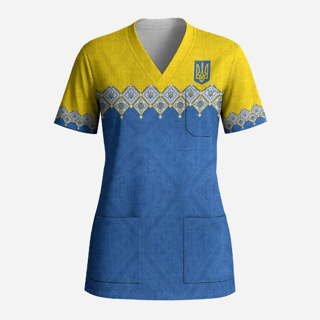Ukraine Trident Symbol Scrub Top Ukrainian Flag Inspired