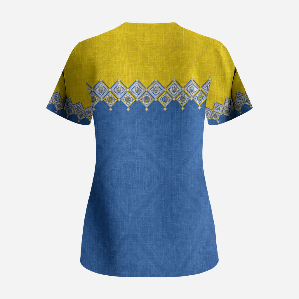 Ukraine Trident Symbol Scrub Top Ukrainian Flag Inspired