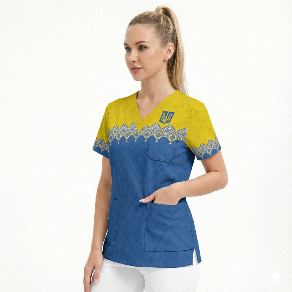Ukraine Trident Symbol Scrub Top Ukrainian Flag Inspired