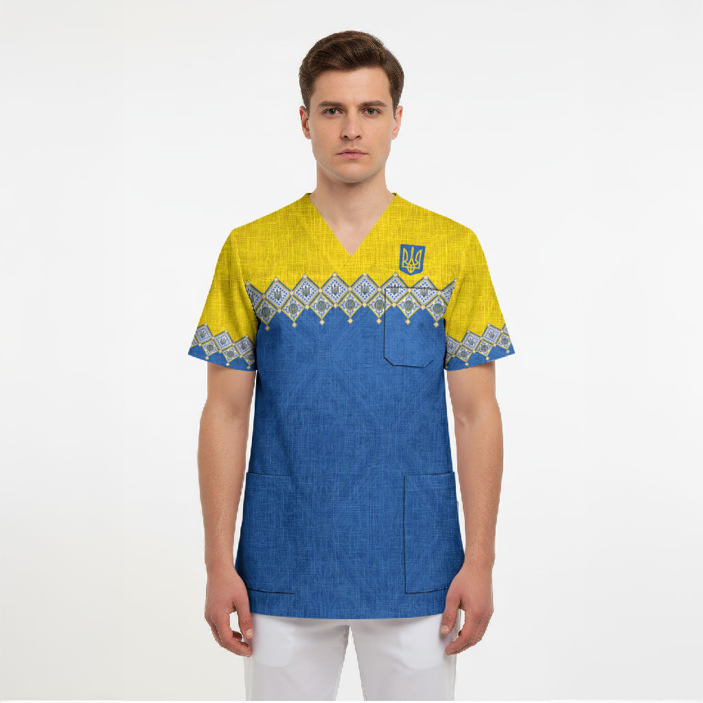 Ukraine Trident Symbol Scrub Top Ukrainian Flag Inspired