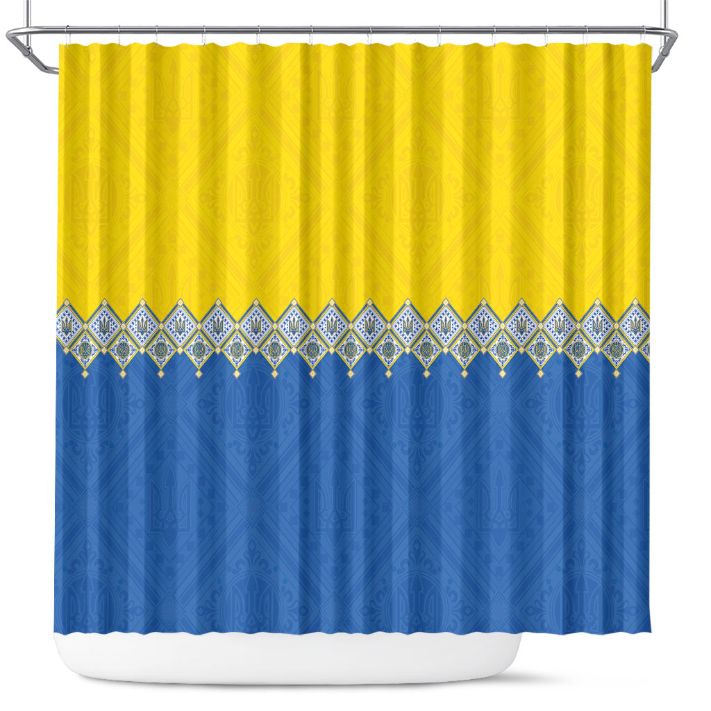 Ukraine Trident Symbol Shower Curtain Ukrainian Flag Inspired