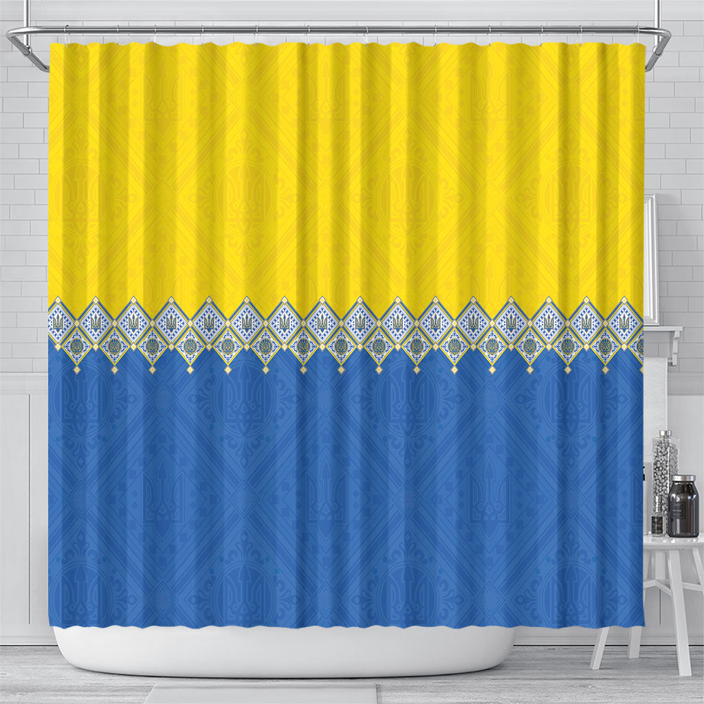 Ukraine Trident Symbol Shower Curtain Ukrainian Flag Inspired
