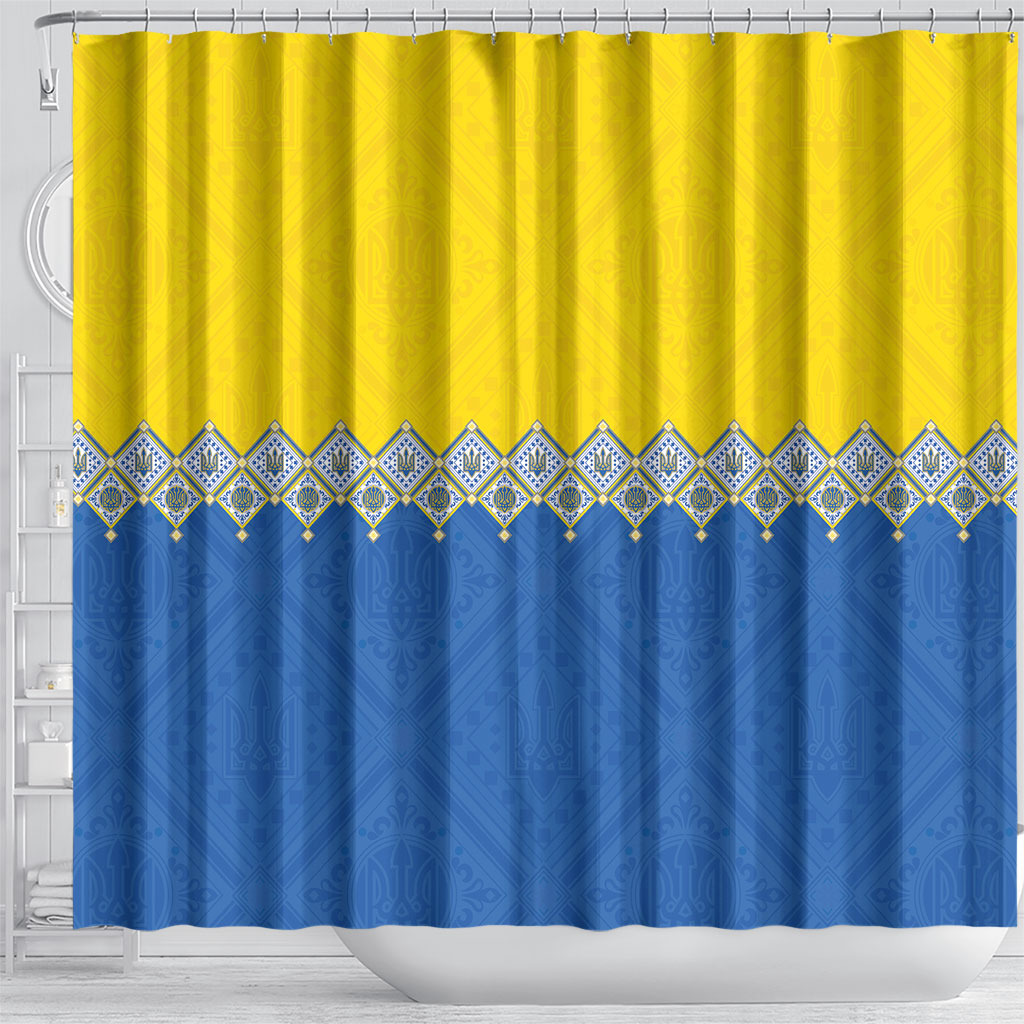 Ukraine Trident Symbol Shower Curtain Ukrainian Flag Inspired