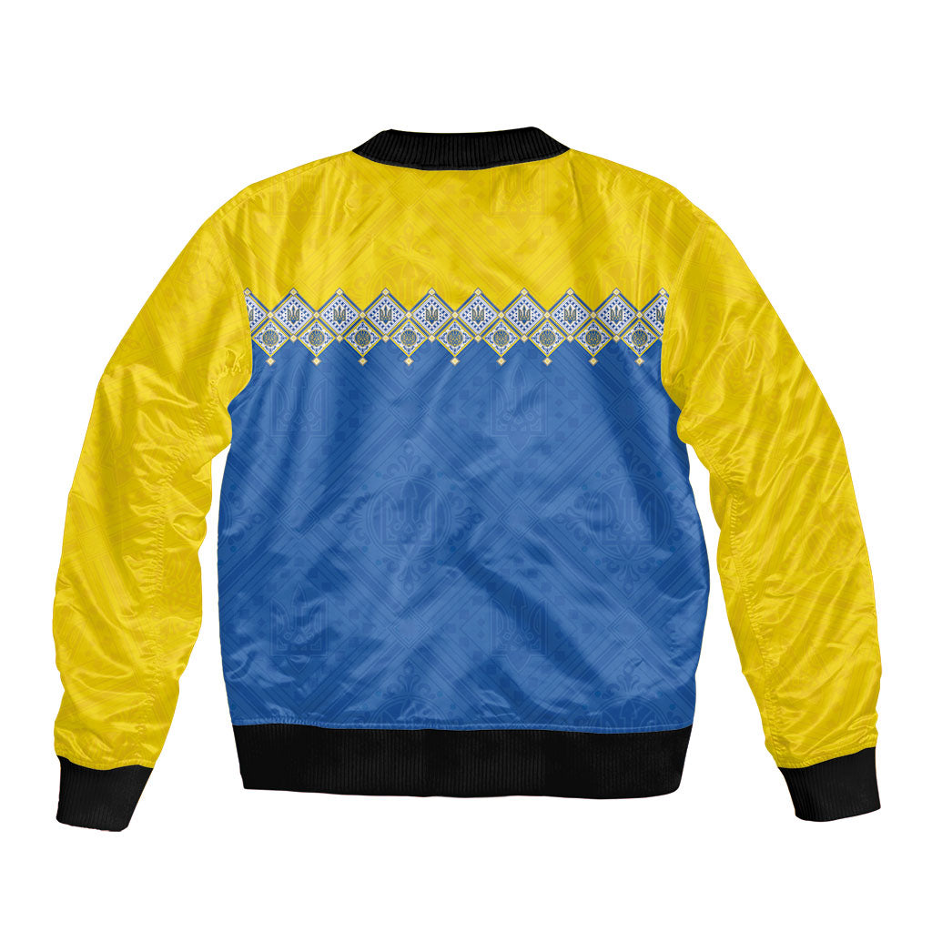 Ukraine Trident Symbol Sleeve Zip Bomber Jacket Ukrainian Flag Inspired