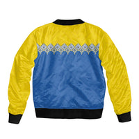 Ukraine Trident Symbol Sleeve Zip Bomber Jacket Ukrainian Flag Inspired