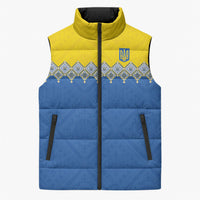 Ukraine Trident Symbol Sleeveless Puffer Jacket Ukrainian Flag Inspired