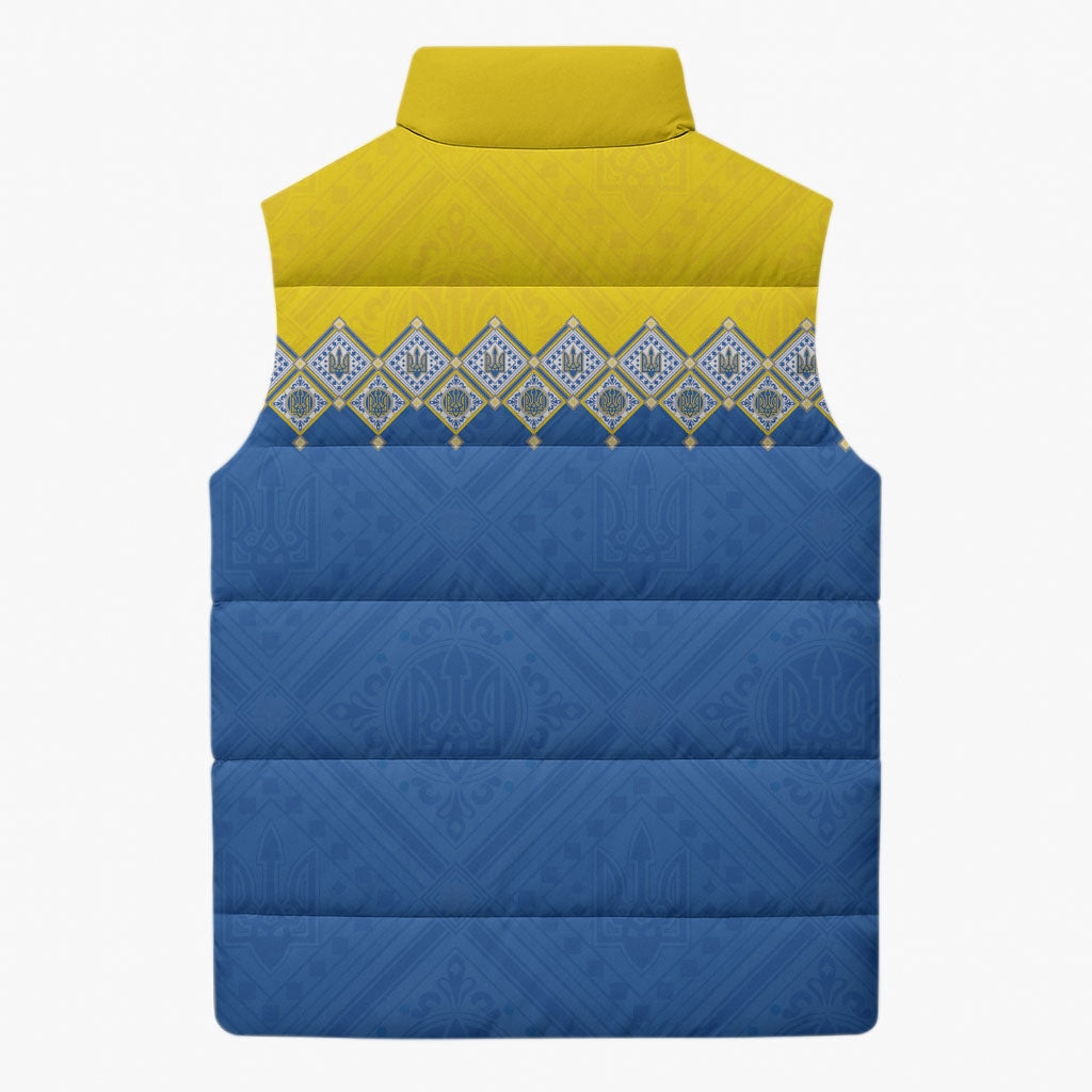 Ukraine Trident Symbol Sleeveless Puffer Jacket Ukrainian Flag Inspired
