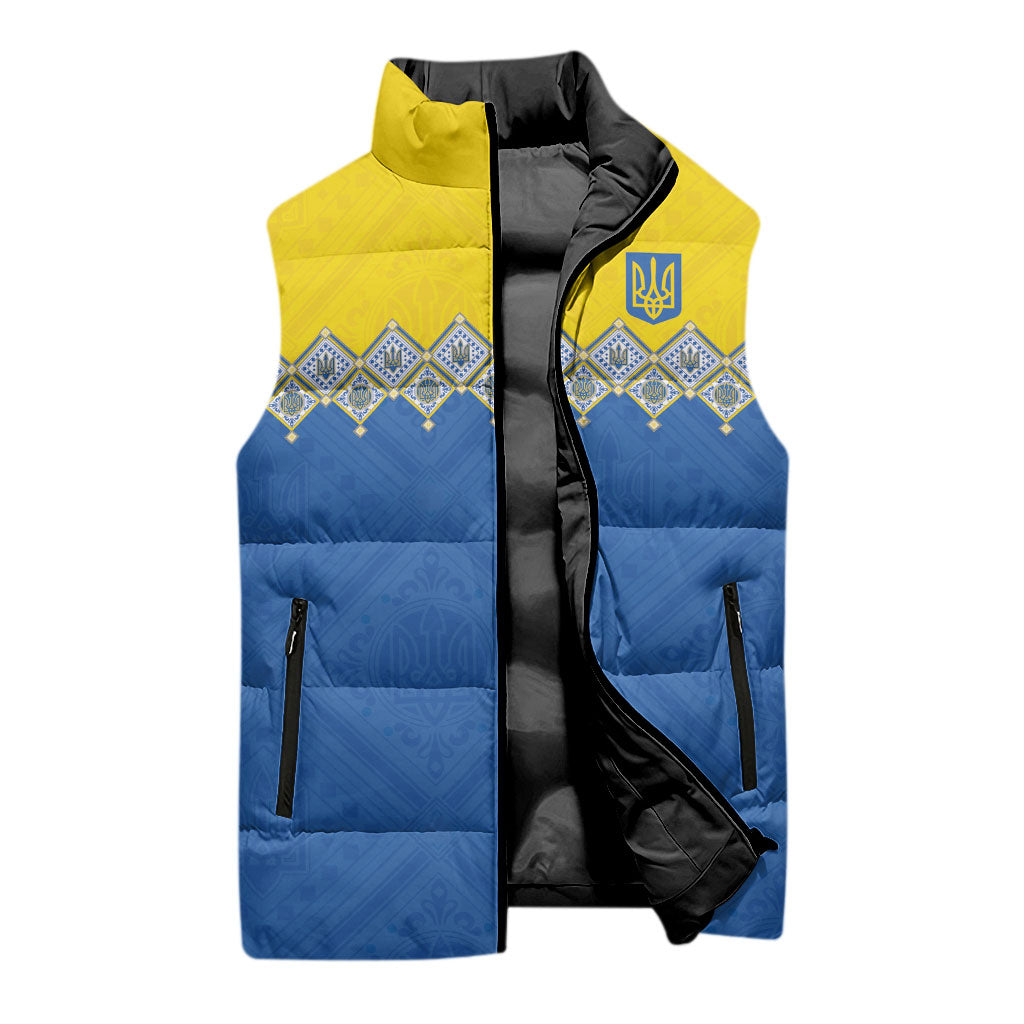 Ukraine Trident Symbol Sleeveless Puffer Jacket Ukrainian Flag Inspired