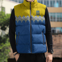 Ukraine Trident Symbol Sleeveless Puffer Jacket Ukrainian Flag Inspired