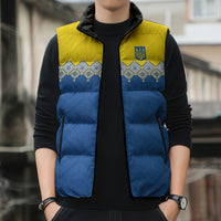 Ukraine Trident Symbol Sleeveless Puffer Jacket Ukrainian Flag Inspired
