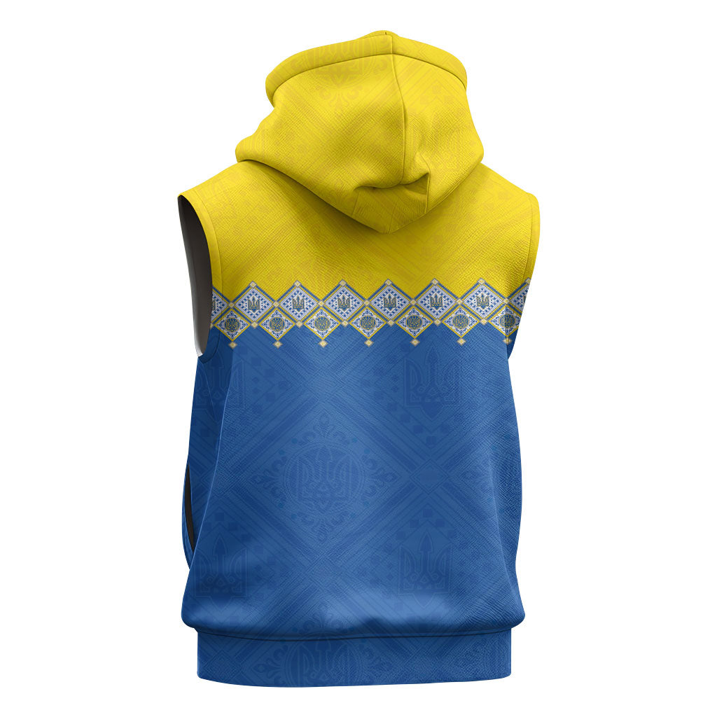 Ukraine Trident Symbol Sleeveless Zip Hoodie Ukrainian Flag Inspired