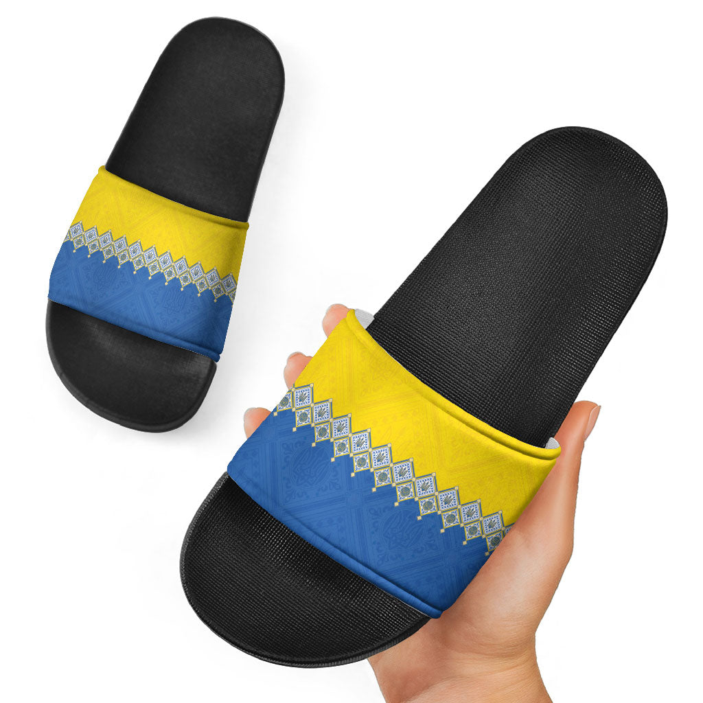 Ukraine Trident Symbol Slide Sandals Ukrainian Flag Inspired