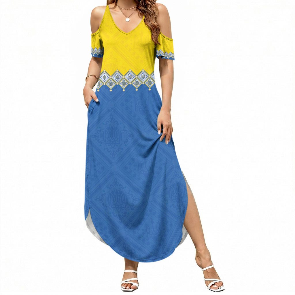 Ukraine Trident Symbol Summer Maxi Dress Ukrainian Flag Inspired