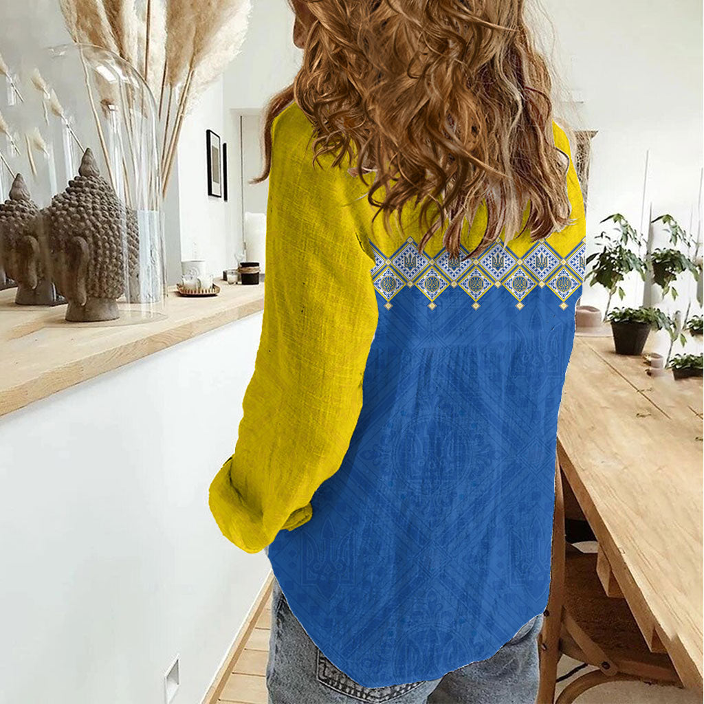 Ukraine Trident Symbol Women Casual Shirt Ukrainian Flag Inspired