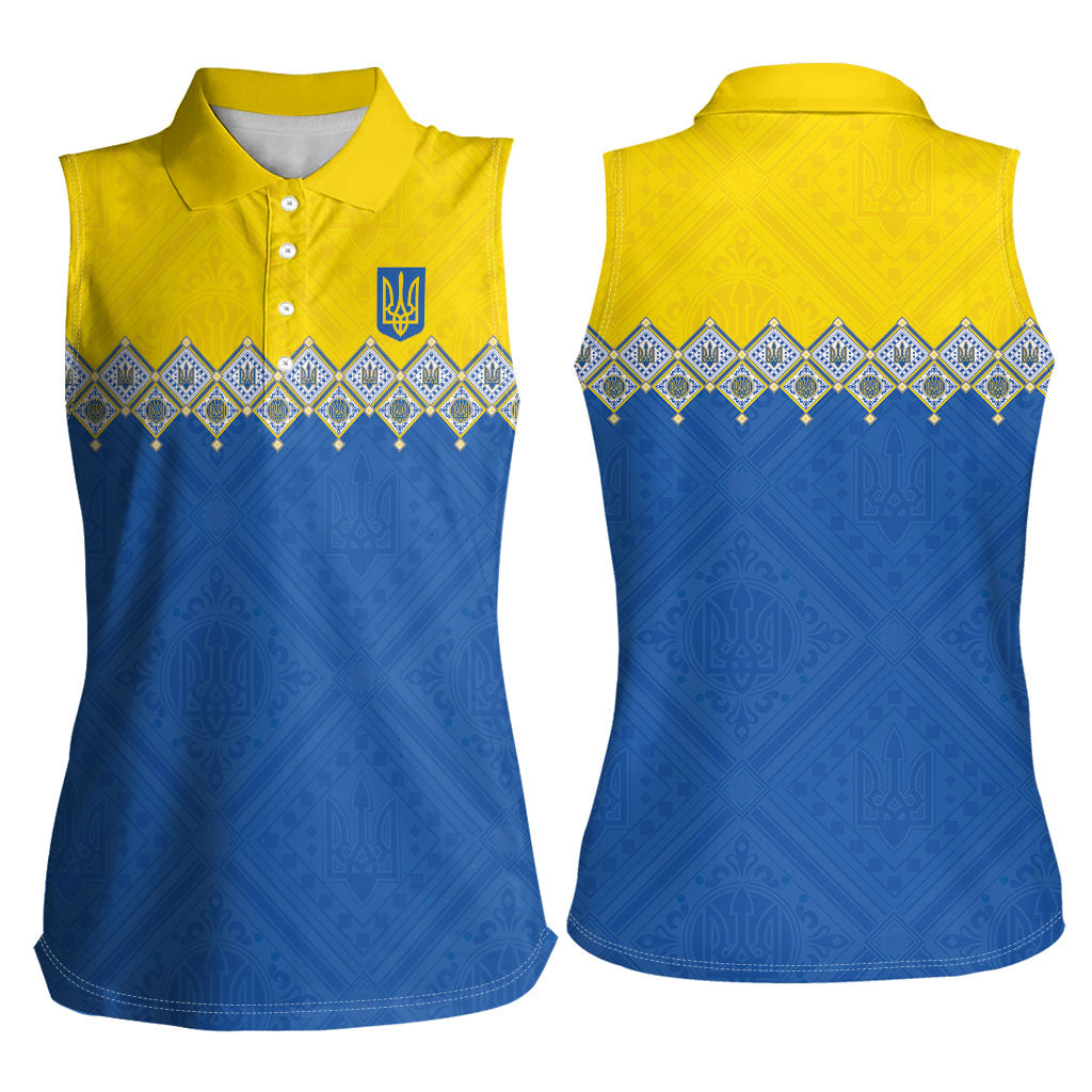 Ukraine Trident Symbol Women Sleeveless Polo Shirt Ukrainian Flag Inspired
