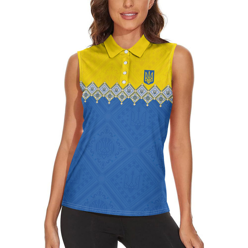 Ukraine Trident Symbol Women Sleeveless Polo Shirt Ukrainian Flag Inspired