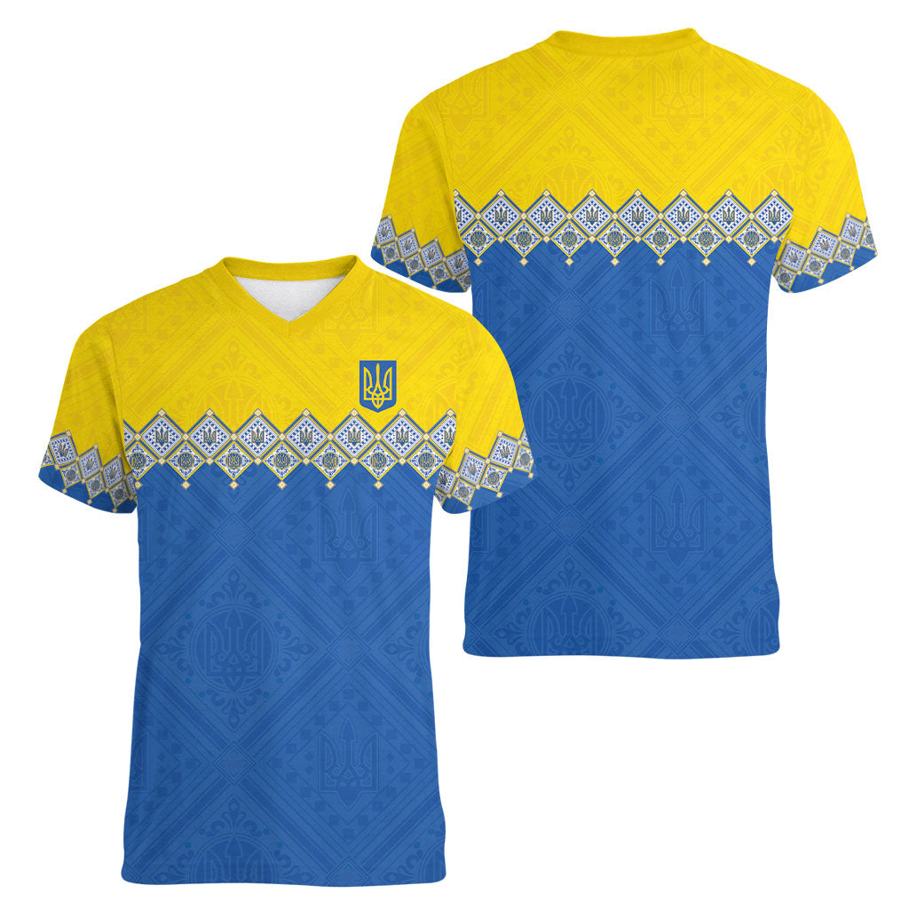 Ukraine Trident Symbol Women V-Neck T-Shirt Ukrainian Flag Inspired