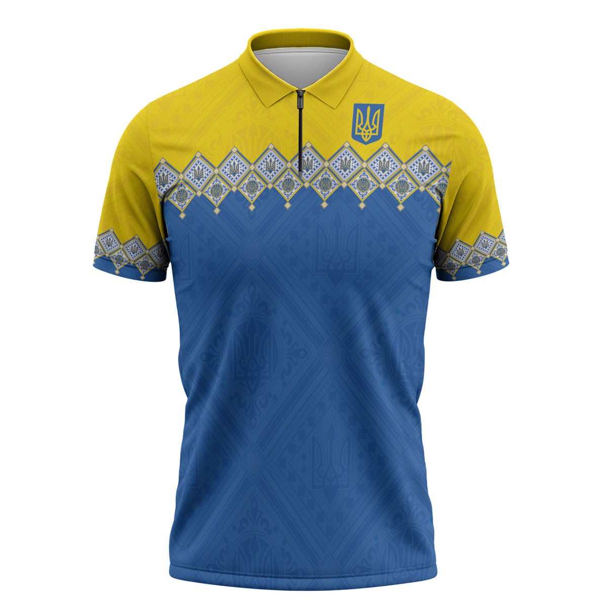 Ukraine Trident Symbol Zipper Polo Shirt Ukrainian Flag Inspired