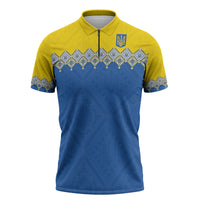 Ukraine Trident Symbol Zipper Polo Shirt Ukrainian Flag Inspired