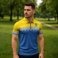 Ukraine Trident Symbol Zipper Polo Shirt Ukrainian Flag Inspired