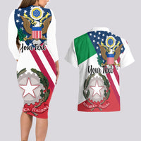 Personalised Italian American Heritage Month Couples Matching Long Sleeve Bodycon Dress and Hawaiian Shirt - Wonder Print Shop
