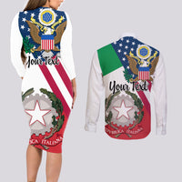 Personalised Italian American Heritage Month Couples Matching Long Sleeve Bodycon Dress and Long Sleeve Button Shirts - Wonder Print Shop