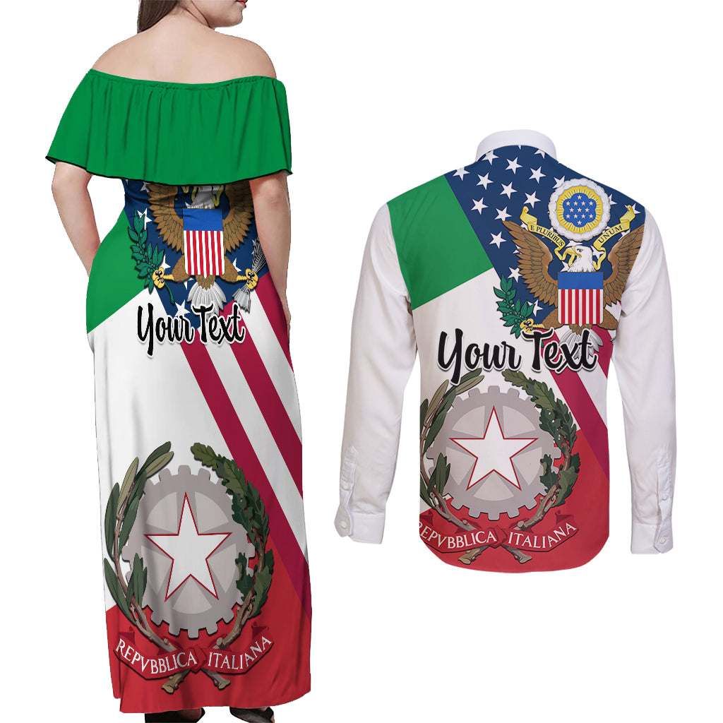 Personalised Italian American Heritage Month Couples Matching Off Shoulder Maxi Dress and Long Sleeve Button Shirts - Wonder Print Shop