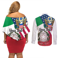 Personalised Italian American Heritage Month Couples Matching Off Shoulder Short Dress and Long Sleeve Button Shirts - Wonder Print Shop